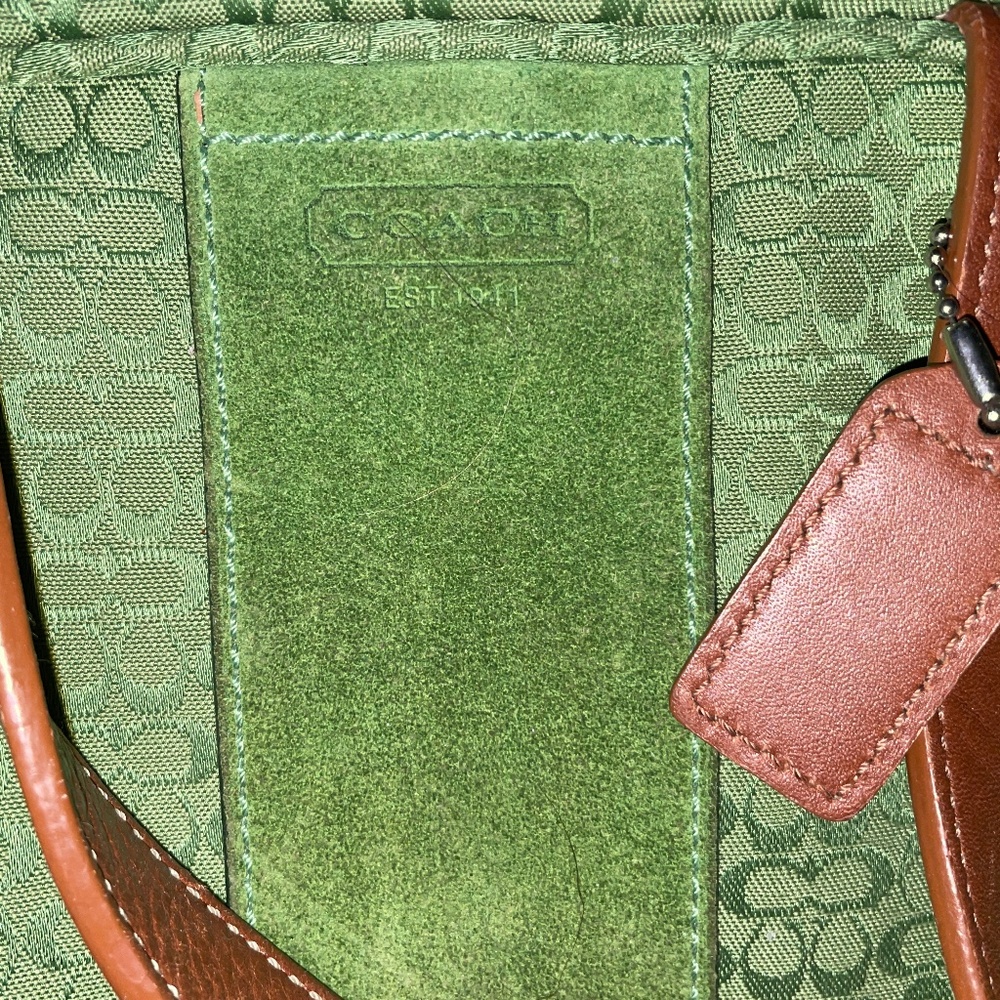 Vintage Coach Signature Jacquard Green Canvas Travel Cosmetics Bag